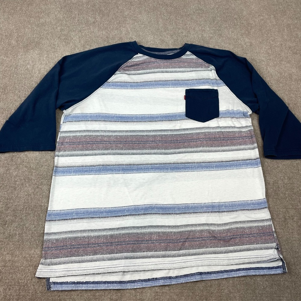 Levis T Shirt Mens XL Multicolor Striped Cotton Raglan Sleeve Crew Neck Logo